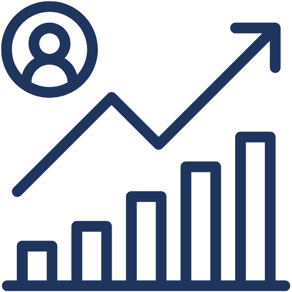 ‘Image shows a blue outline of increasing bar chart with an arrow following the upwards pattern.