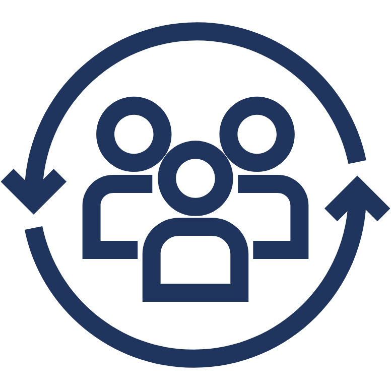 Image shows a blue outline of 3 people encased in a circle