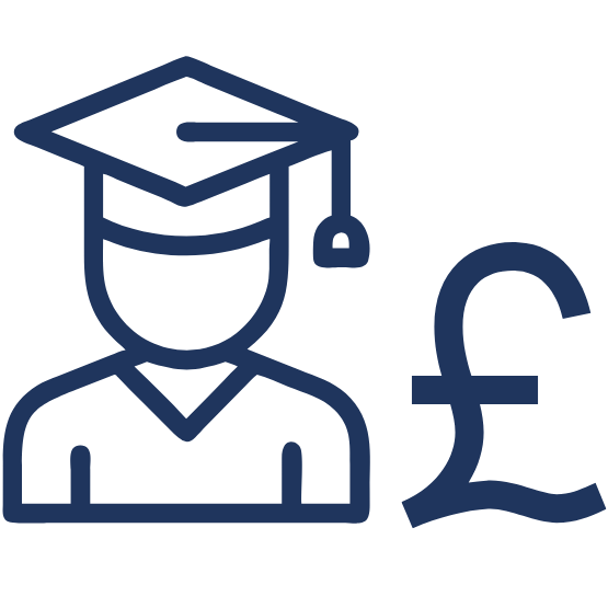 Image shows a blue outline of a person in a mortarboard with a pound sign next to them