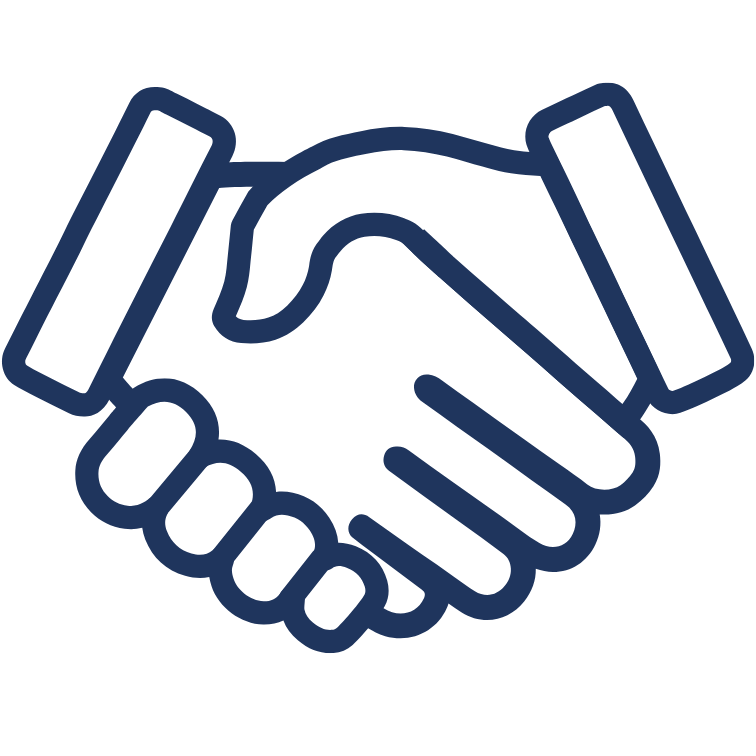 Image shows a blue outline of a handshake